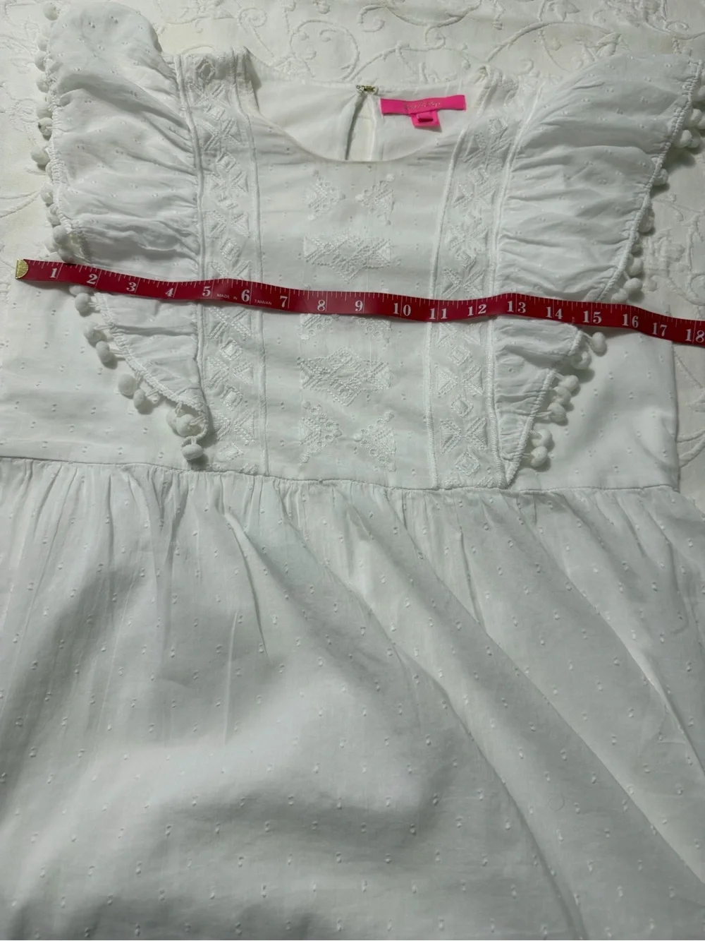 Lilly Pulitzer White Pom-Trim Peplum Blouse